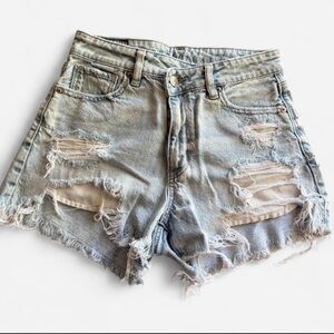 American Eagle Outfitters Blue Jean Shorts Distressed High-Waisted